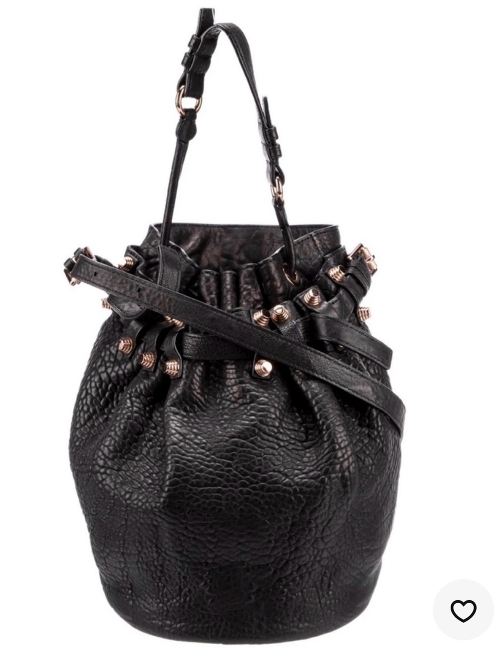 Alexander Wang  Diego Leather Drawstring Bucket Bag Black ROSE GOLD Hardware